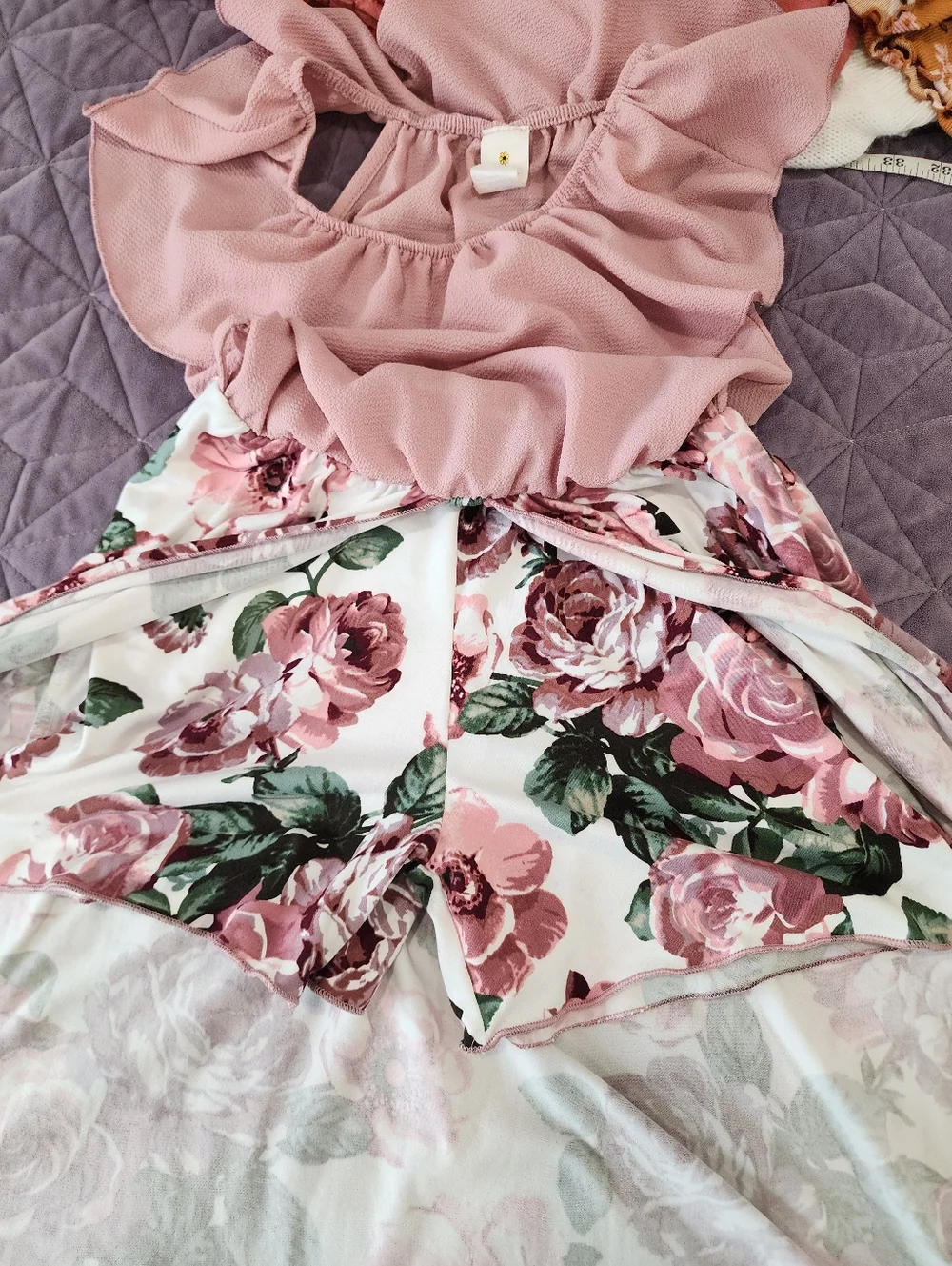 Girls Summer Blush Pink Floral Off-Shoulder Midi Dress With Shorts Size 8